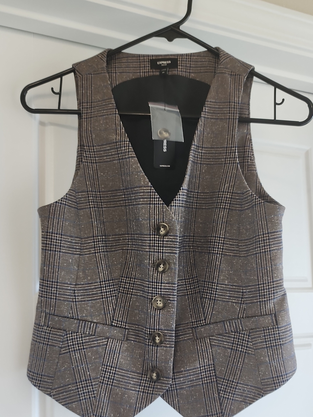 Express Brown Plaid Button-Front Vest